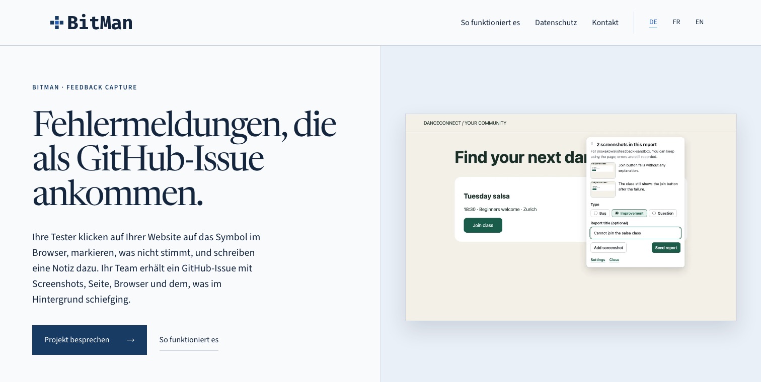 Screenshot der Produktseite von Feedback Capture
